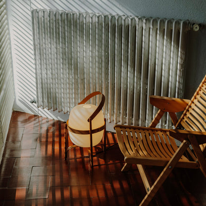 Tafellamp Lantaarn Scandinavisch met Glazen Bol en Houten Frame