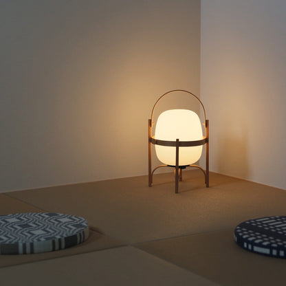 Tafellamp Lantaarn Scandinavisch met Glazen Bol en Houten Frame