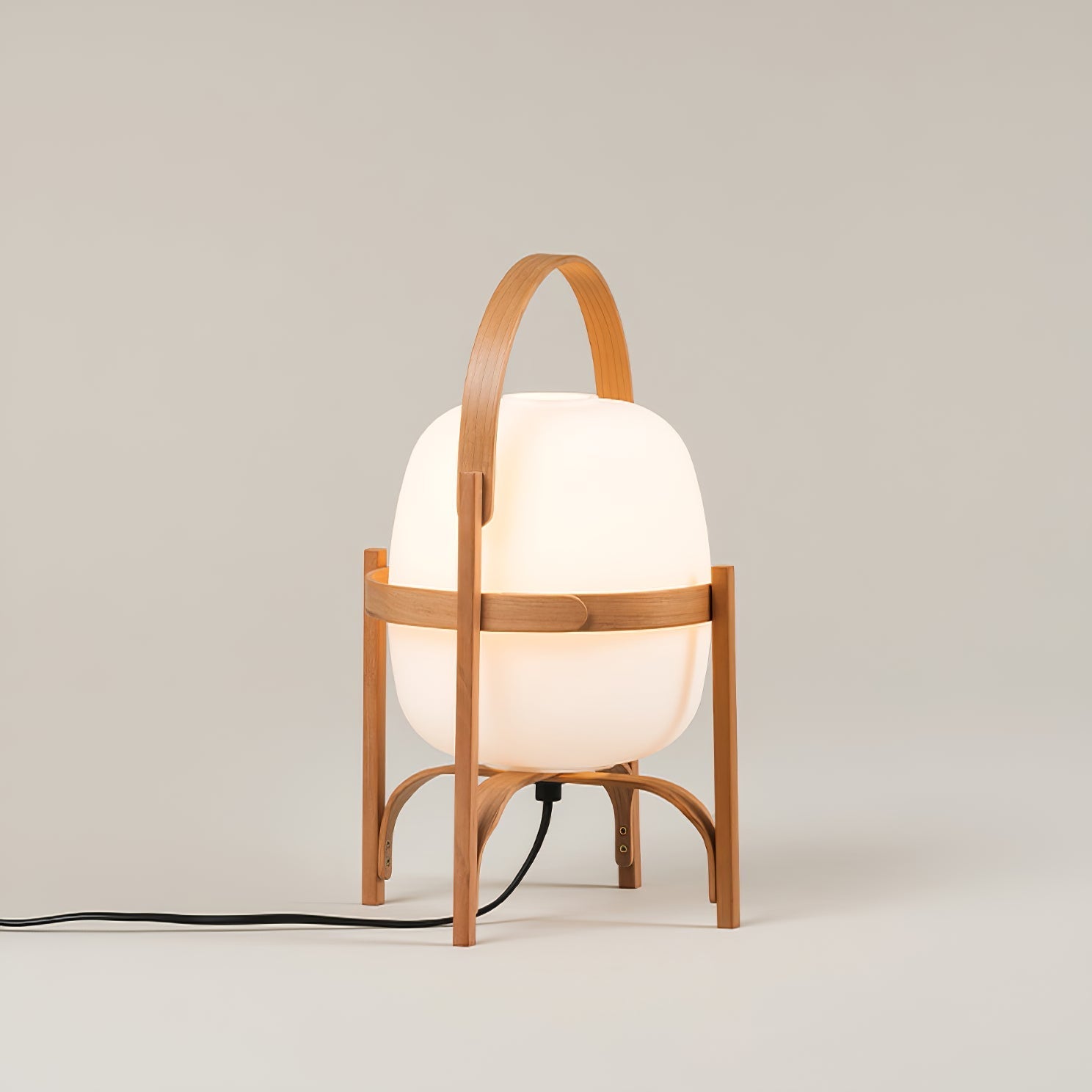 Tafellamp Lantaarn Scandinavisch met Glazen Bol en Houten Frame