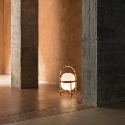 Tafellamp Lantaarn Scandinavisch met Glazen Bol en Houten Frame