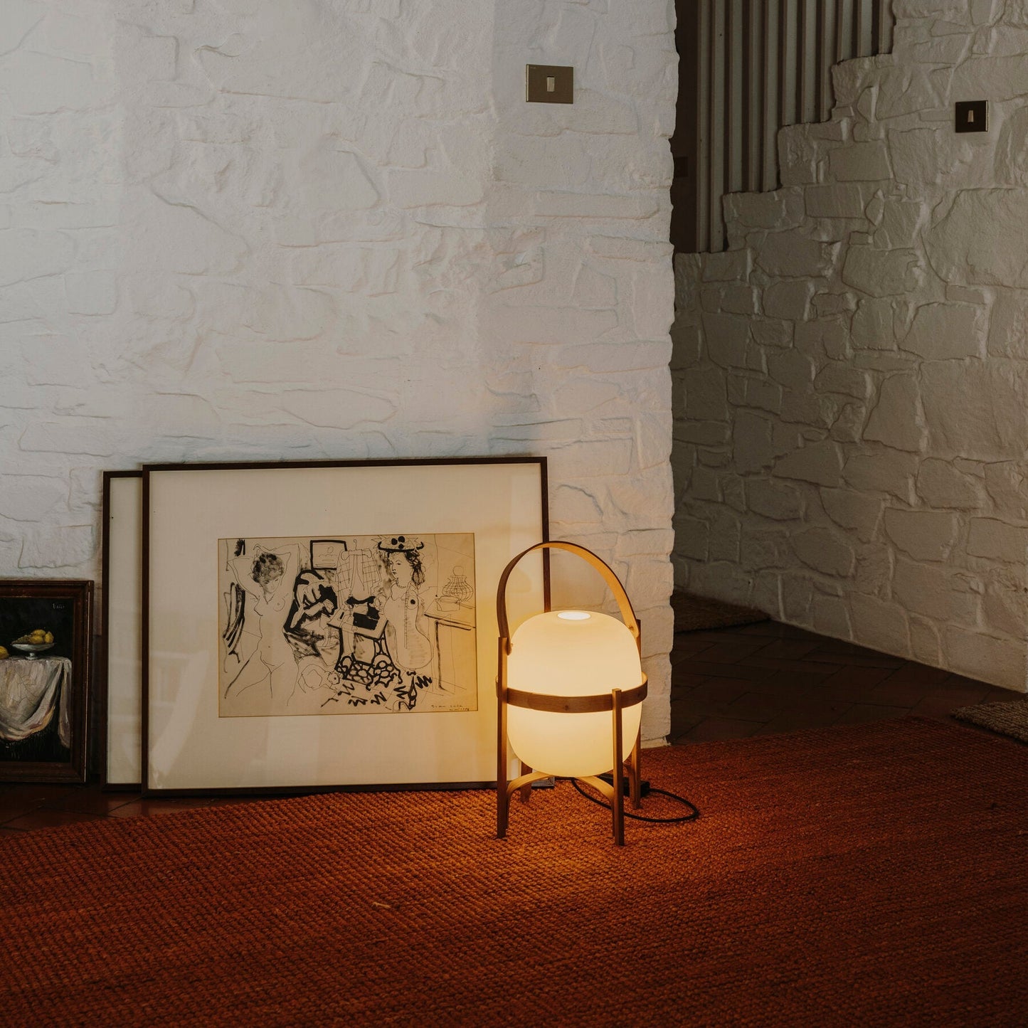 Tafellamp Lantaarn Scandinavisch met Glazen Bol en Houten Frame