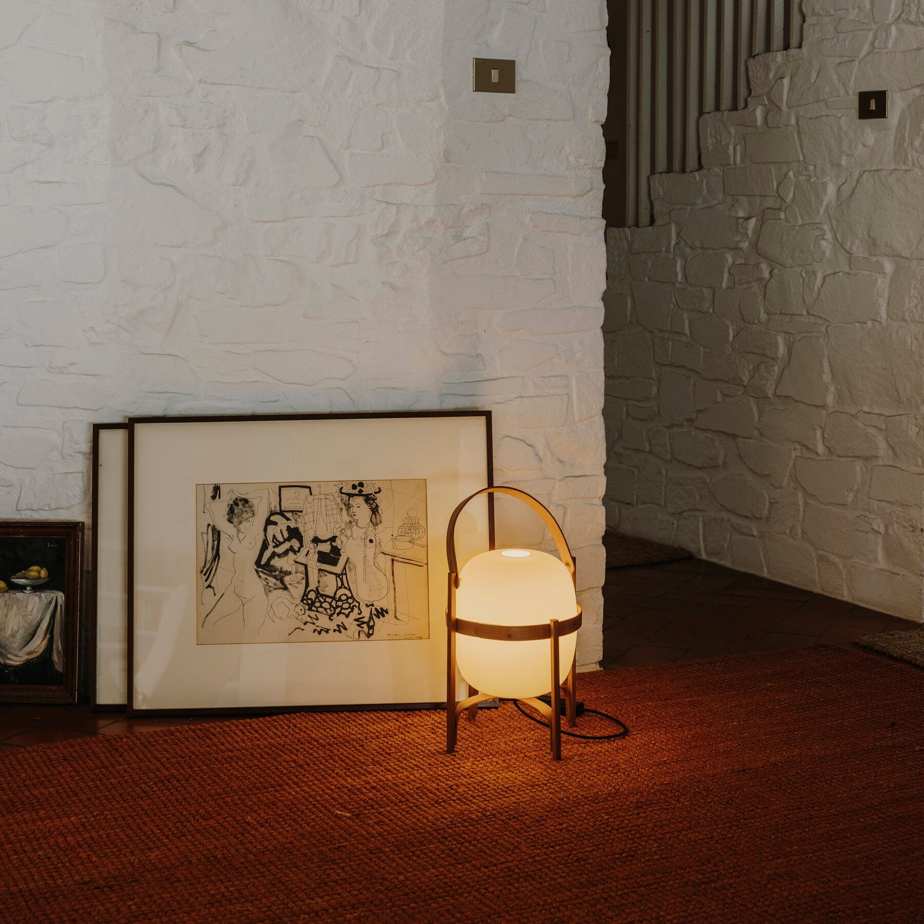 Tafellamp Lantaarn Scandinavisch met Glazen Bol en Houten Frame