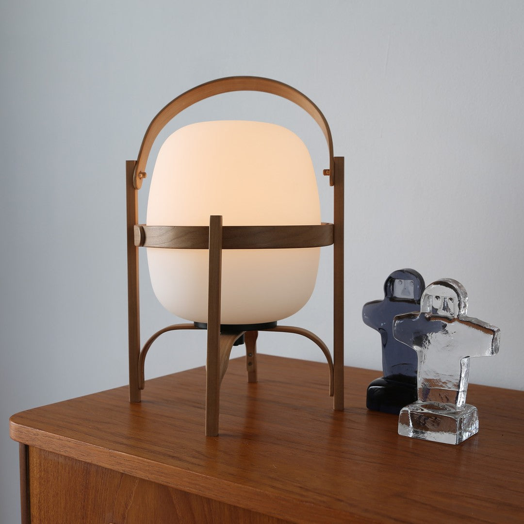 Tafellamp Lantaarn Scandinavisch met Glazen Bol en Houten Frame