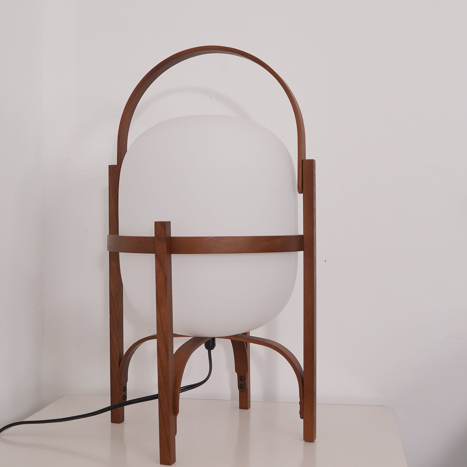 Tafellamp Lantaarn Scandinavisch met Glazen Bol en Houten Frame