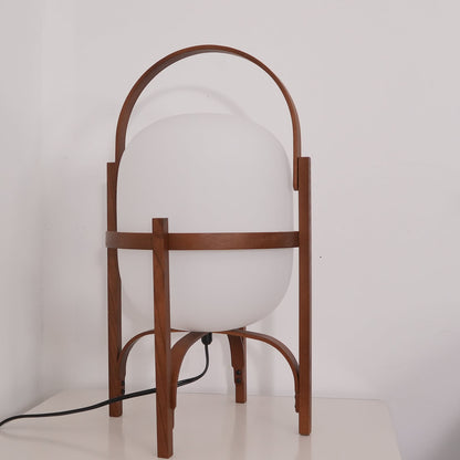 Tafellamp Lantaarn Scandinavisch met Glazen Bol en Houten Frame