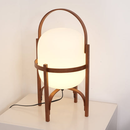 Tafellamp Lantaarn Scandinavisch met Glazen Bol en Houten Frame