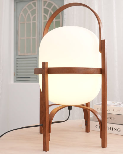 Tafellamp Lantaarn Scandinavisch met Glazen Bol en Houten Frame