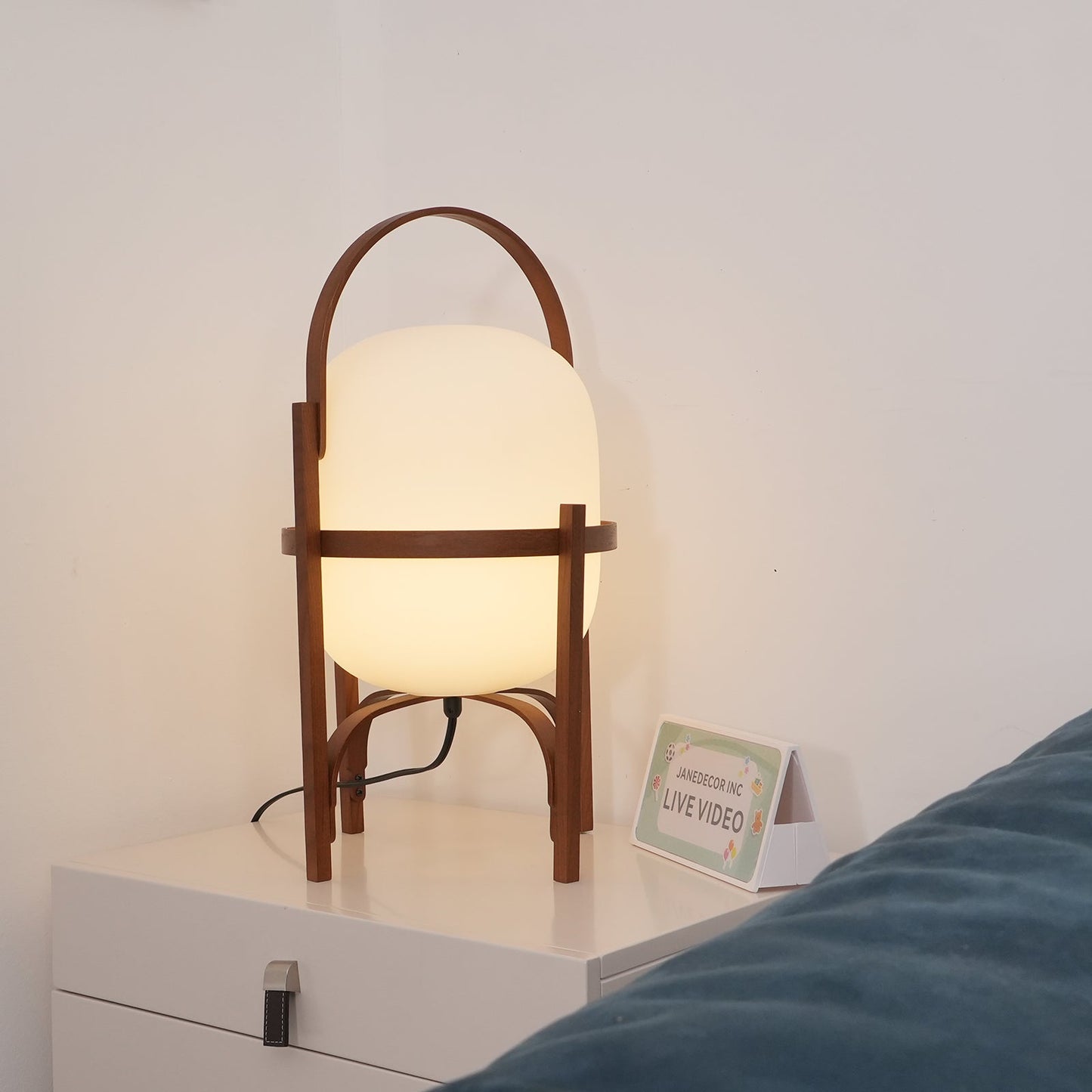 Tafellamp Lantaarn Scandinavisch met Glazen Bol en Houten Frame