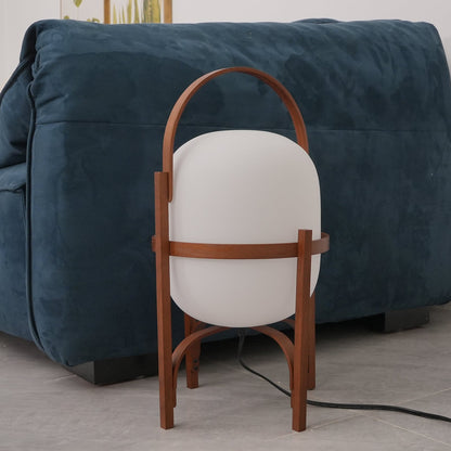 Tafellamp Lantaarn Scandinavisch met Glazen Bol en Houten Frame