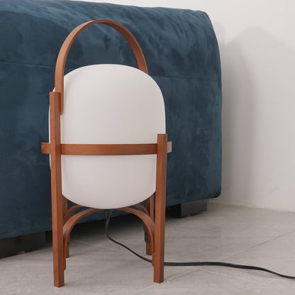 Tafellamp Lantaarn Scandinavisch met Glazen Bol en Houten Frame ##POS:68##