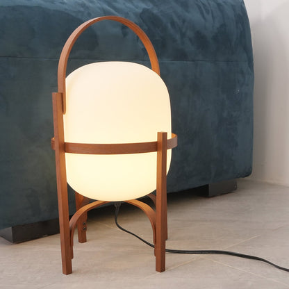 Tafellamp Lantaarn Scandinavisch met Glazen Bol en Houten Frame