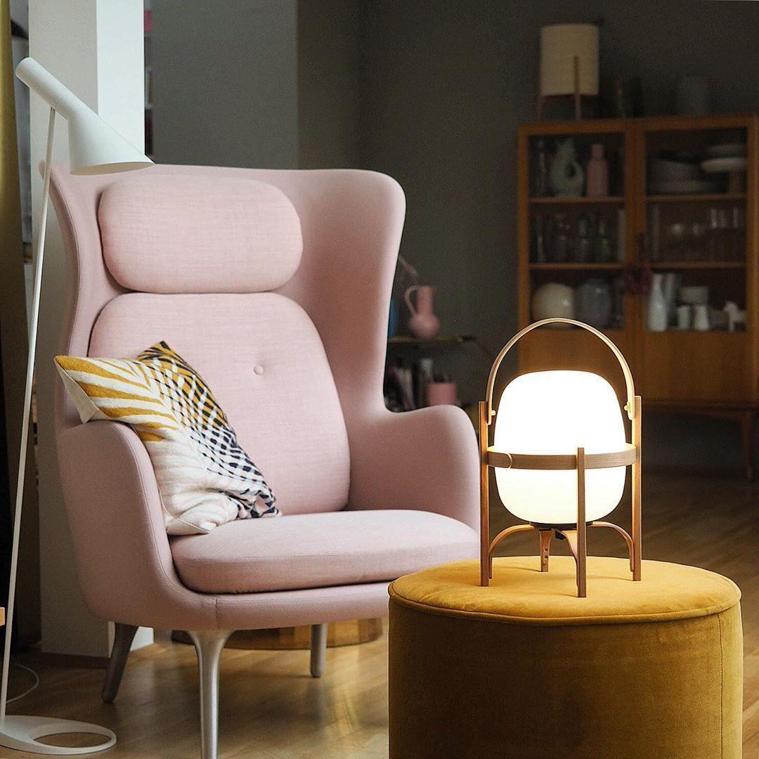 Tafellamp Lantaarn Scandinavisch met Glazen Bol en Houten Frame