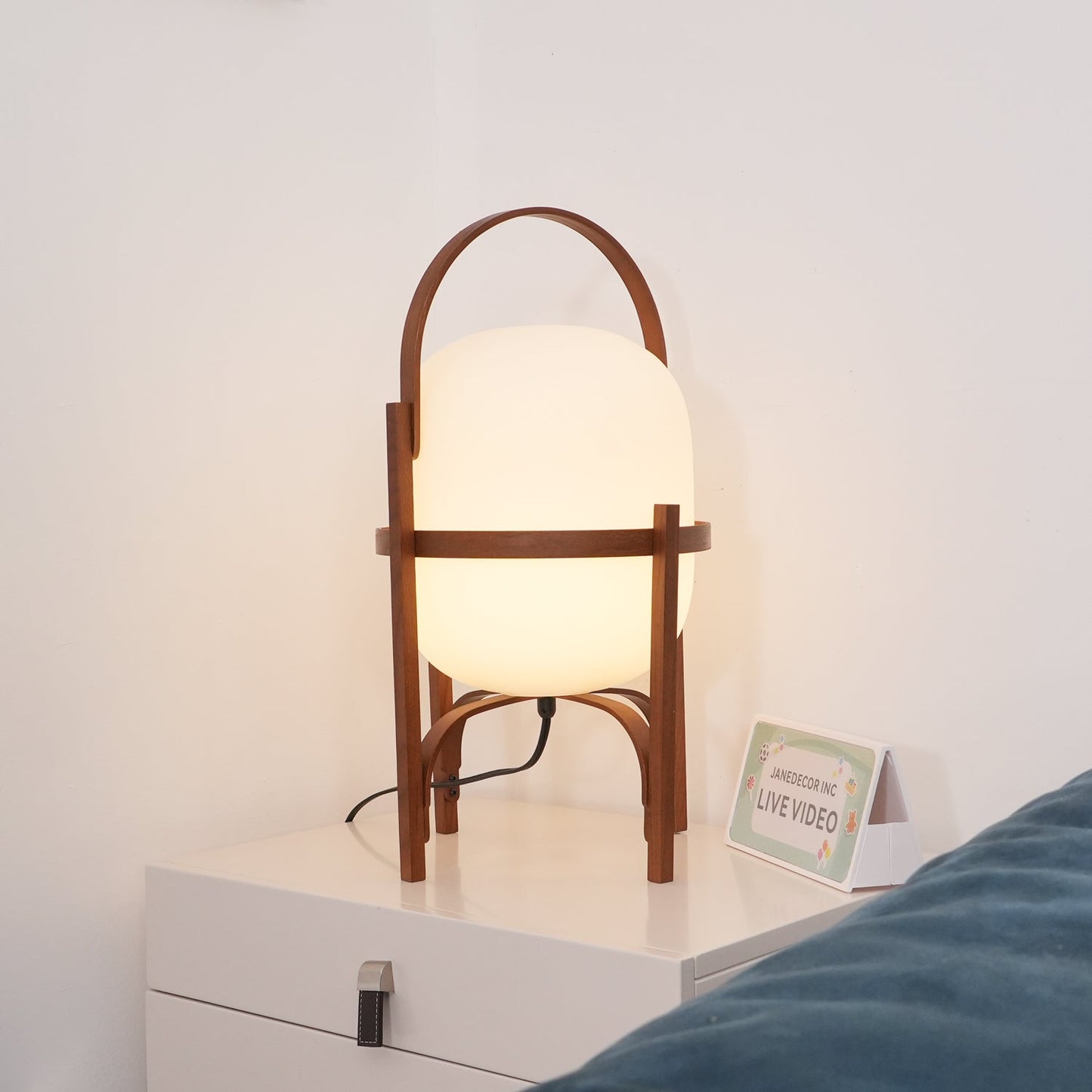 Tafellamp Lantaarn Scandinavisch met Glazen Bol en Houten Frame