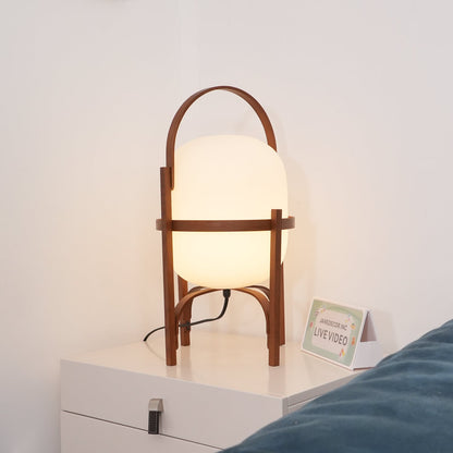 Tafellamp Lantaarn Scandinavisch met Glazen Bol en Houten Frame