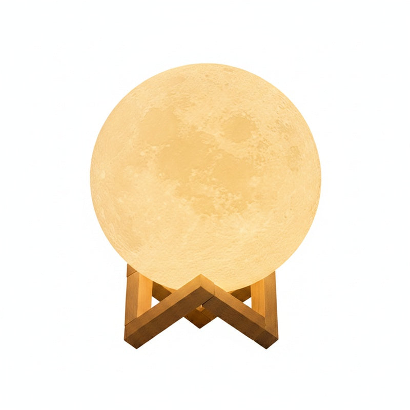 Tafellamp Maanlamp met Houten Standaard en Touch Bediening