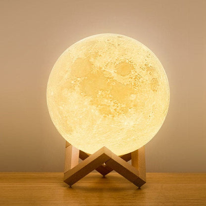 Tafellamp Maanlamp met Houten Standaard en Touch Bediening