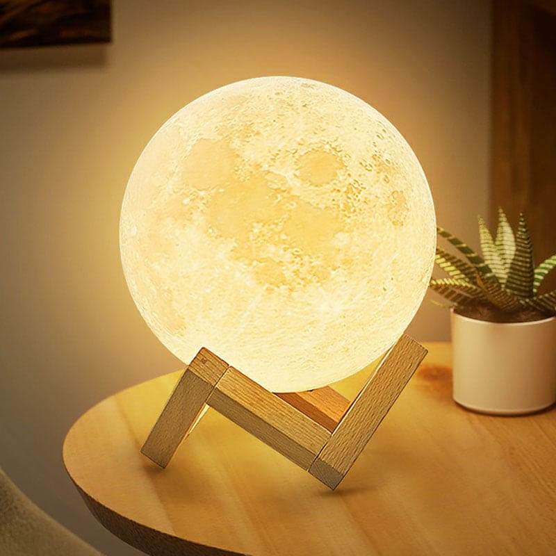 Tafellamp Maanlamp met Houten Standaard en Touch Bediening