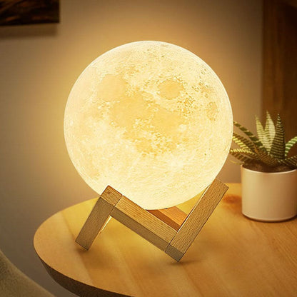 Tafellamp Maanlamp met Houten Standaard en Touch Bediening
