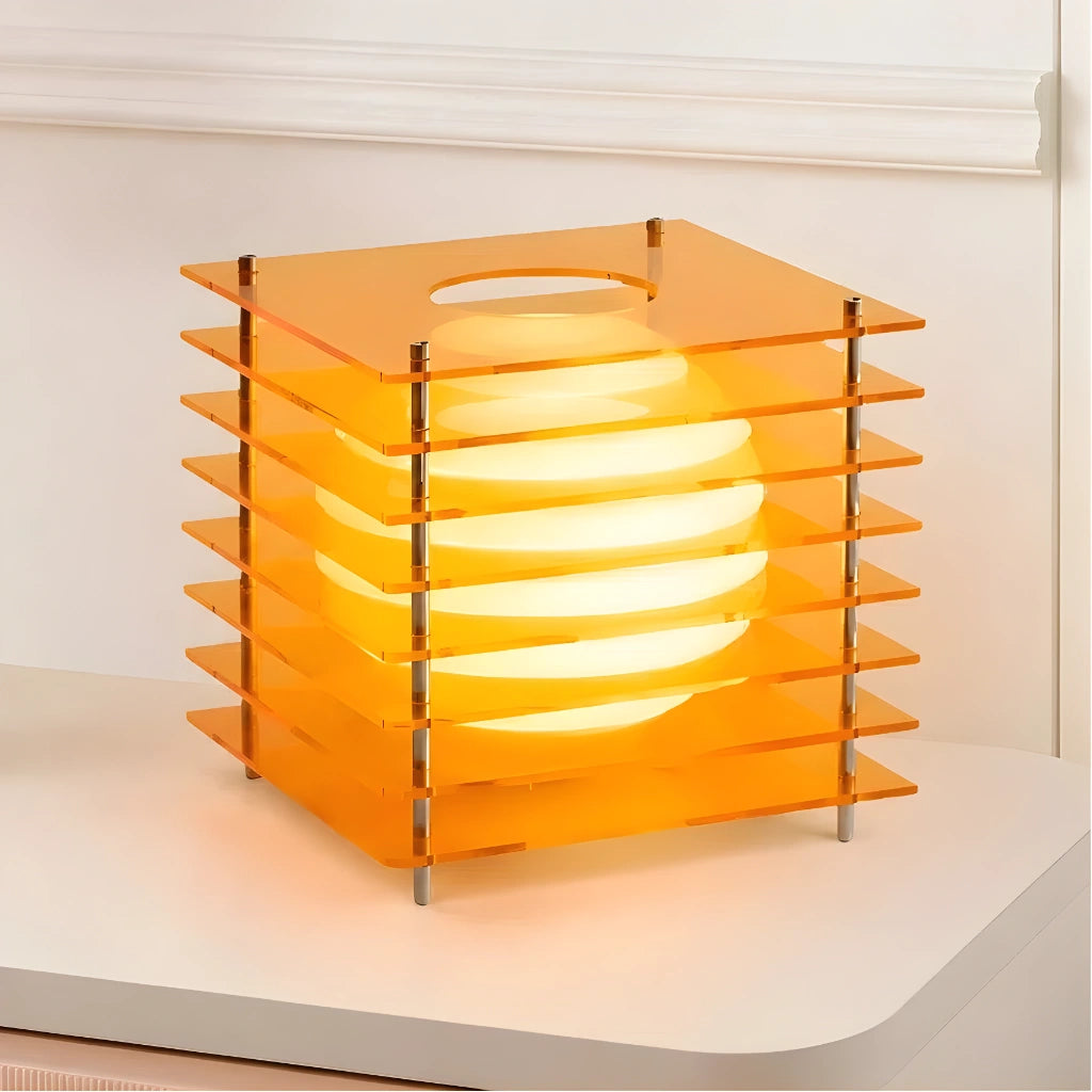 Tafellamp Modern met Gestapelde Acryl Lamellen en Bolvormige LED