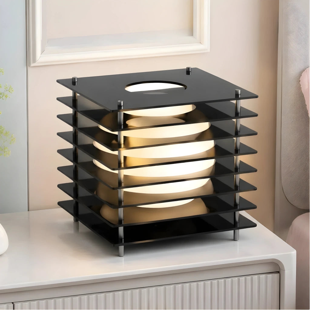 Tafellamp Modern met Gestapelde Acryl Lamellen en Bolvormige LED