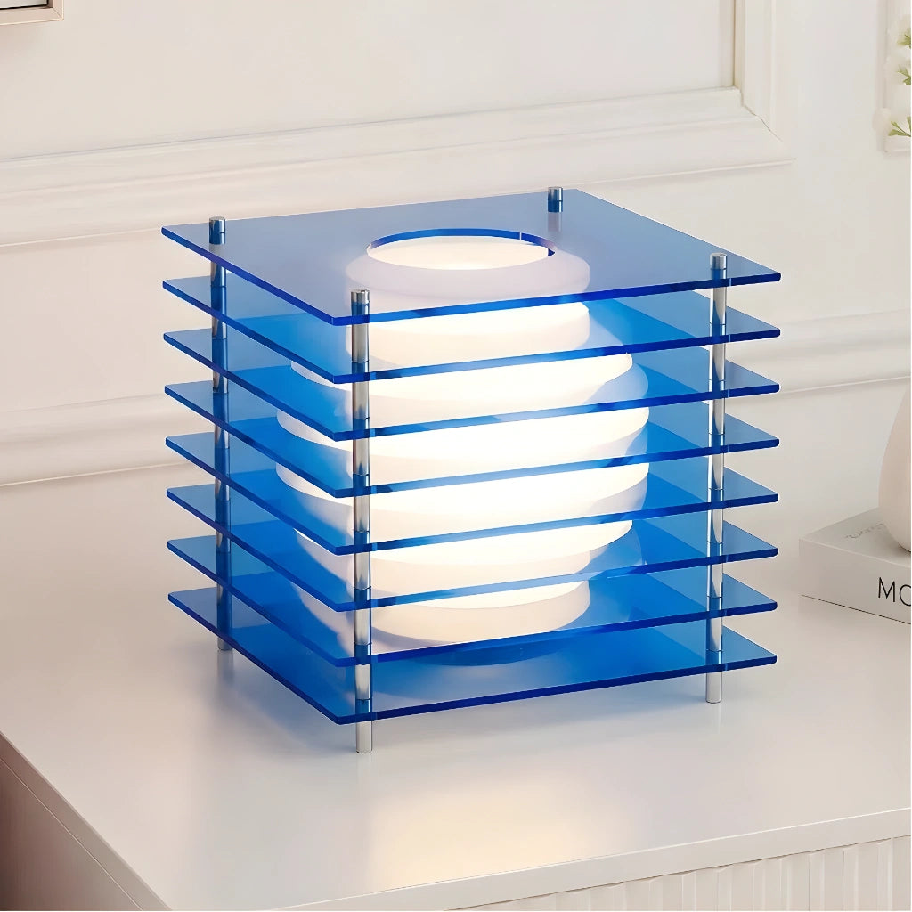 Tafellamp Modern met Gestapelde Acryl Lamellen en Bolvormige LED