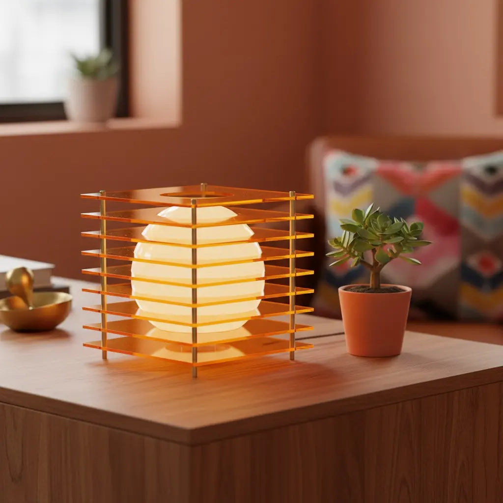 Tafellamp Modern met Gestapelde Acryl Lamellen en Bolvormige LED
