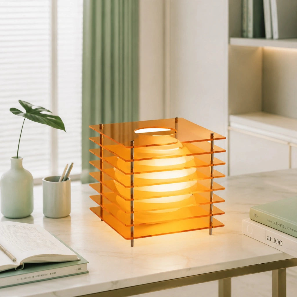Tafellamp Modern met Gestapelde Acryl Lamellen en Bolvormige LED