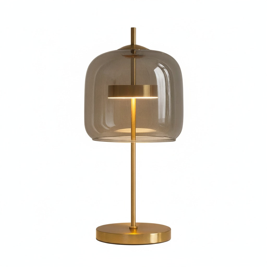 Tafellamp Modern met Glazen Kap en Gouden Voet