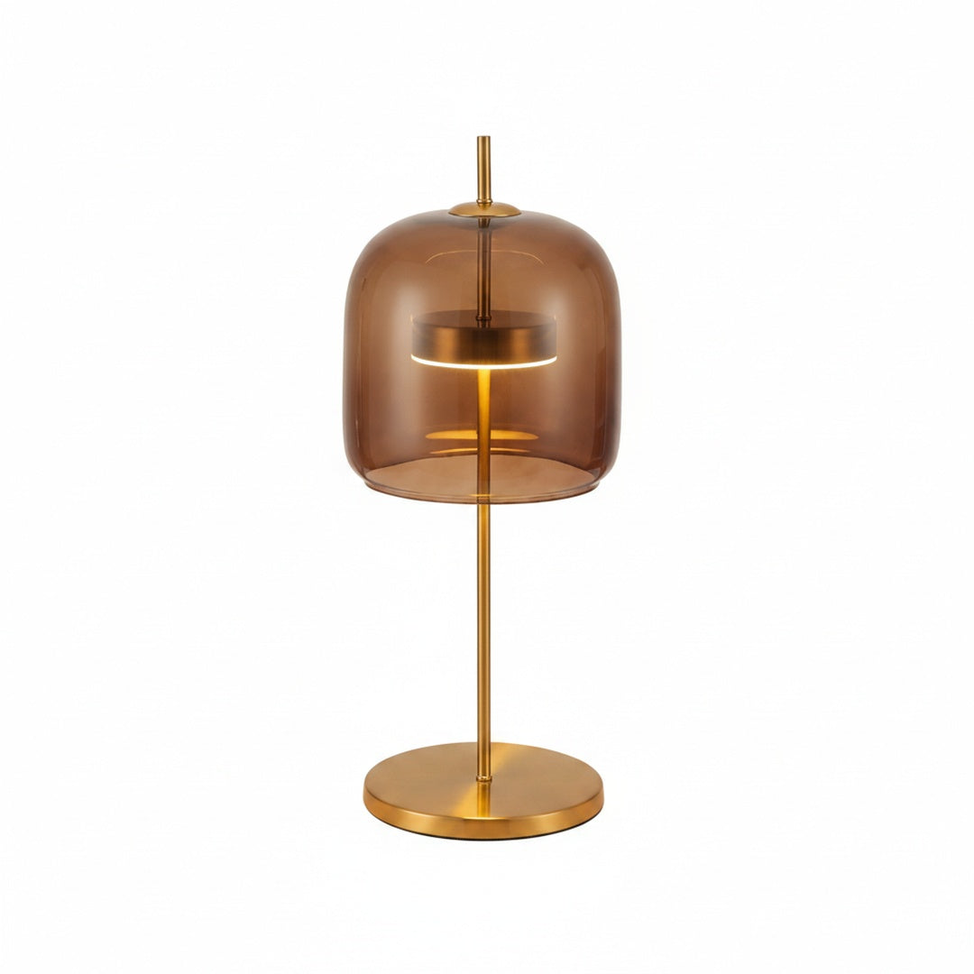 Tafellamp Modern met Glazen Kap en Gouden Voet