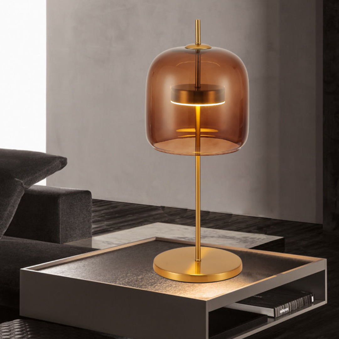 Tafellamp Modern met Glazen Kap en Gouden Voet