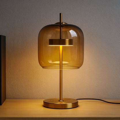 Tafellamp Modern met Glazen Kap en Gouden Voet