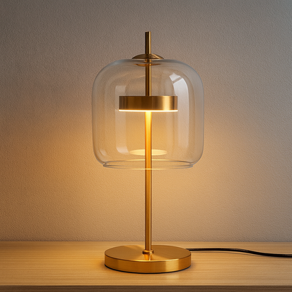 Tafellamp Modern met Glazen Kap en Gouden Voet