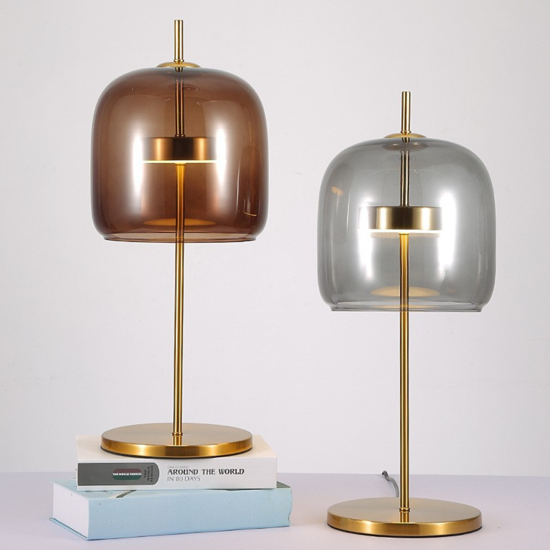 Tafellamp Modern met Glazen Kap en Gouden Voet