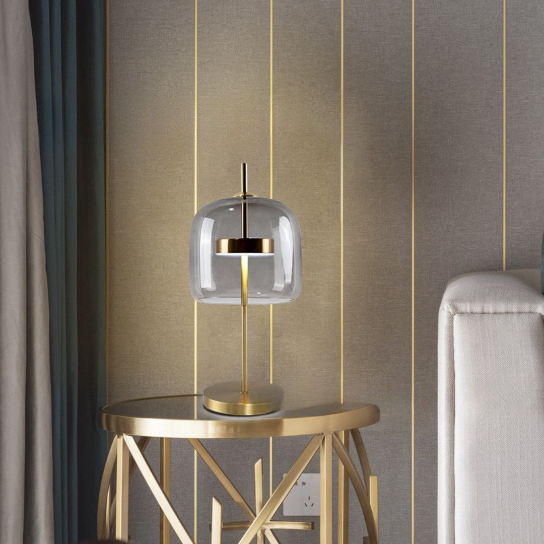 Tafellamp Modern met Glazen Kap en Gouden Voet