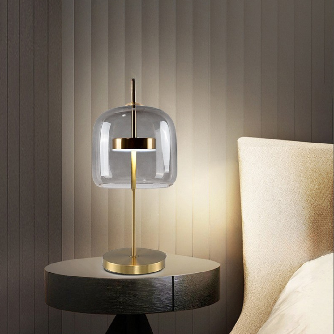 Tafellamp Modern met Glazen Kap en Gouden Voet