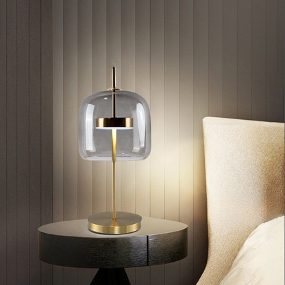 Tafellamp Modern met Glazen Kap en Gouden Voet