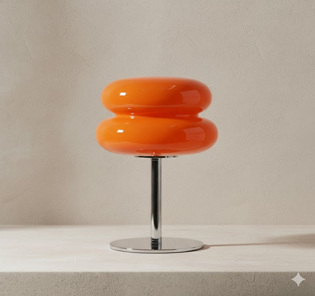 Tafellamp Retro met Glazen Bubble Kap en Chroom Voet