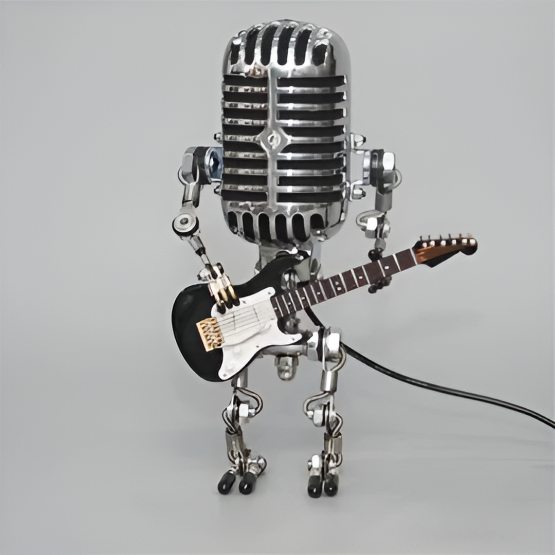 Tafellamp Retro Microfoon Robot met Gitaar en Dimmer Schakelaar