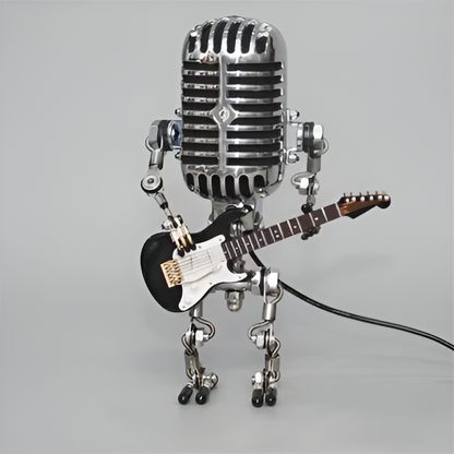 Tafellamp Retro Microfoon Robot met Gitaar en Dimmer Schakelaar