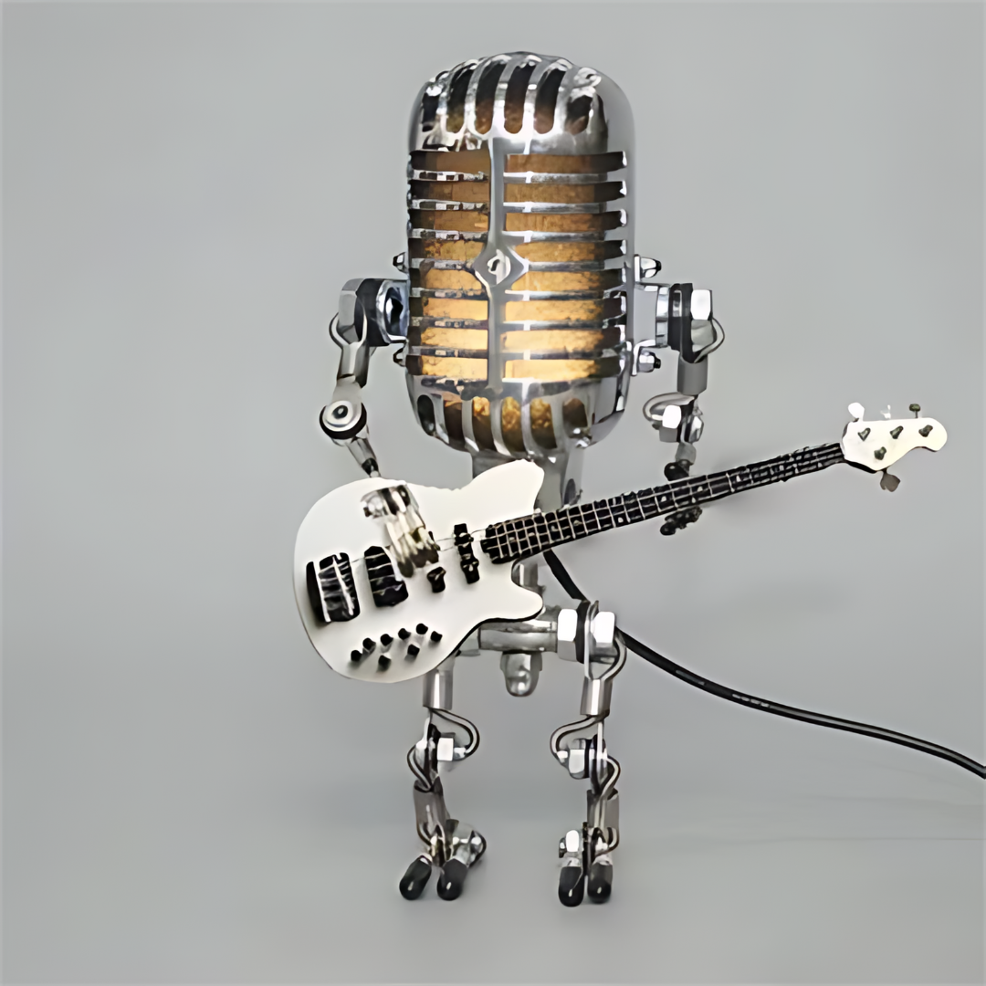 Tafellamp Retro Microfoon Robot met Gitaar en Dimmer Schakelaar
