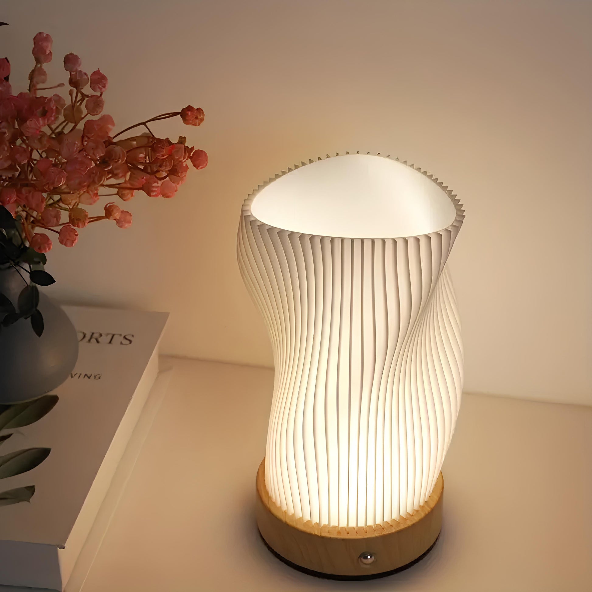 Tafellamp Scandinavisch met Golvende Kap en Dimbare LED Verlichting