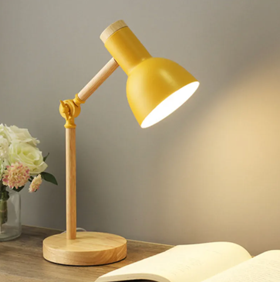 Tafellamp Scandinavisch met Verstelbare Kap en Houten Arm