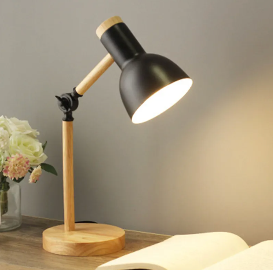 Tafellamp Scandinavisch met Verstelbare Kap en Houten Arm