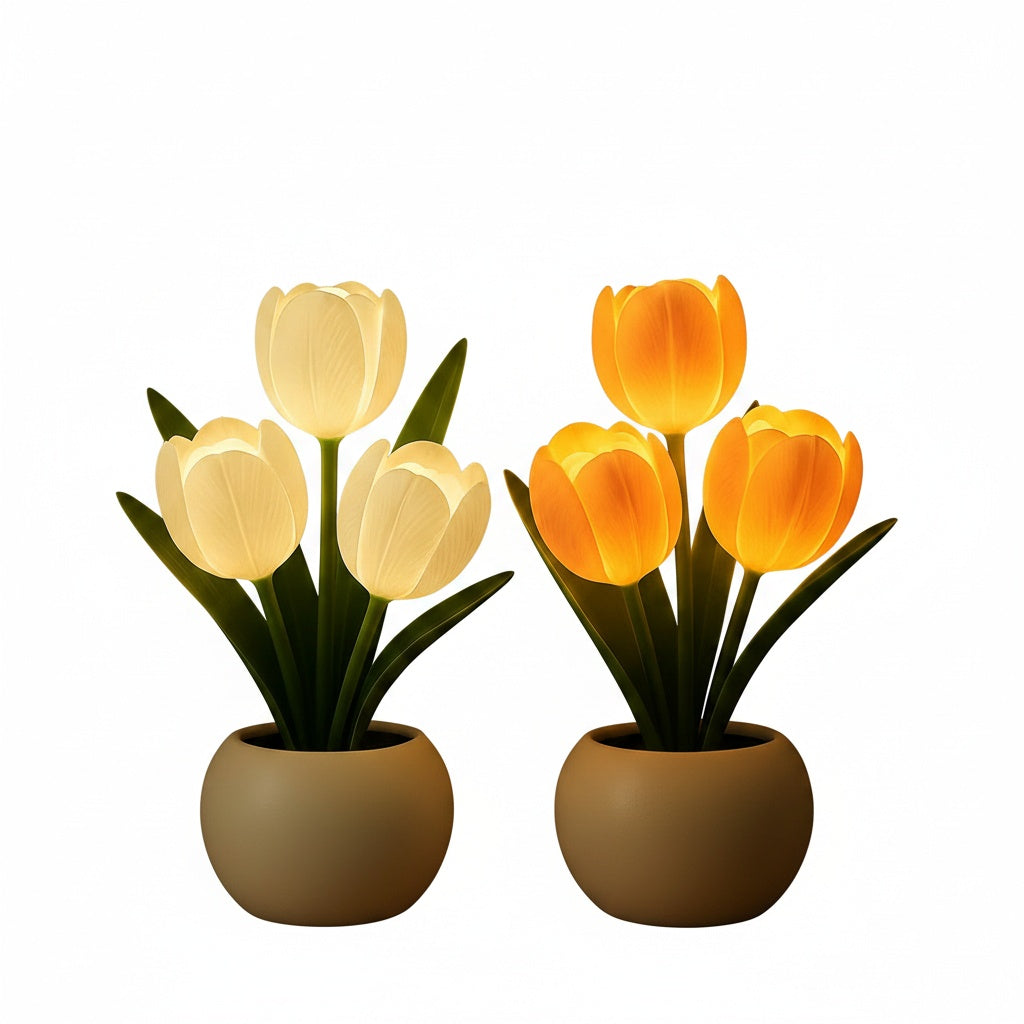 Tafellamp Tulpen met Dimmer en USB Voeding in Ronde Pot