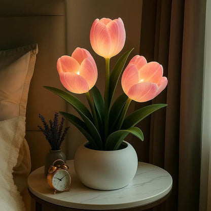 Tafellamp Tulpen met Dimmer en USB Voeding in Ronde Pot