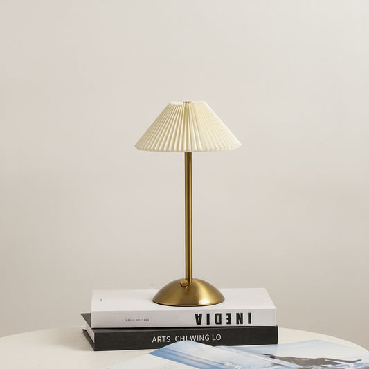 Tafellamp Vintage met Geplooide Kap en Oplaadbare LED