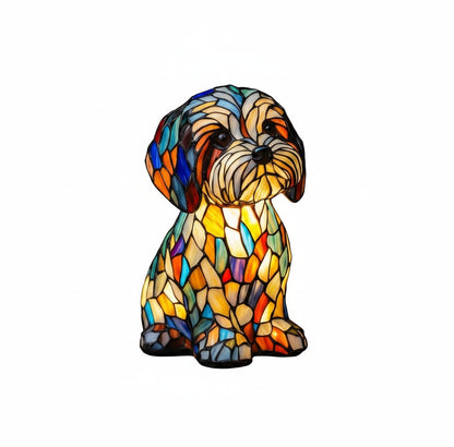 Tiffany Tafellamp Hond Art Deco met Glas-in-lood Look en USB Aansluiting