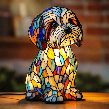 Tiffany Tafellamp Hond Art Deco met Glas-in-lood Look en USB Aansluiting