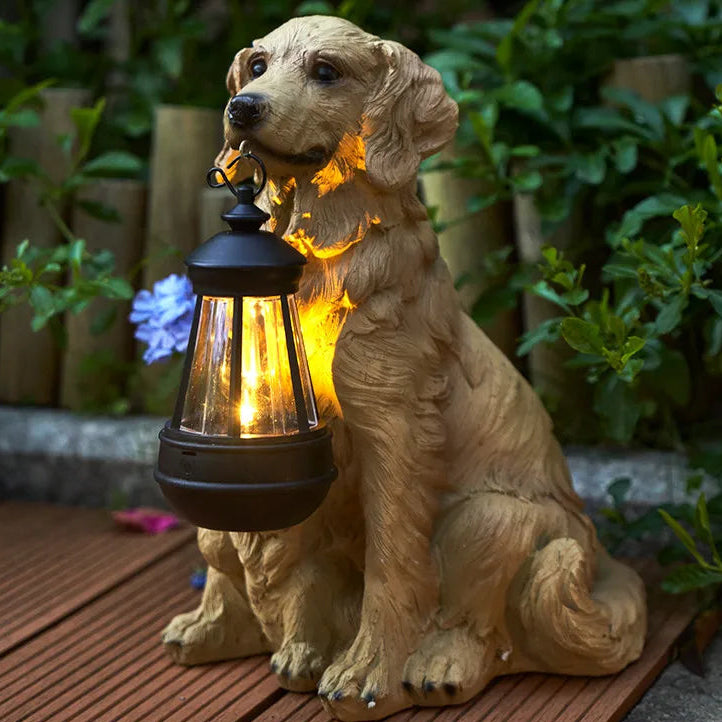 Tuinbeeld Hond met Zonne-energie Lantaarn voor Buiten