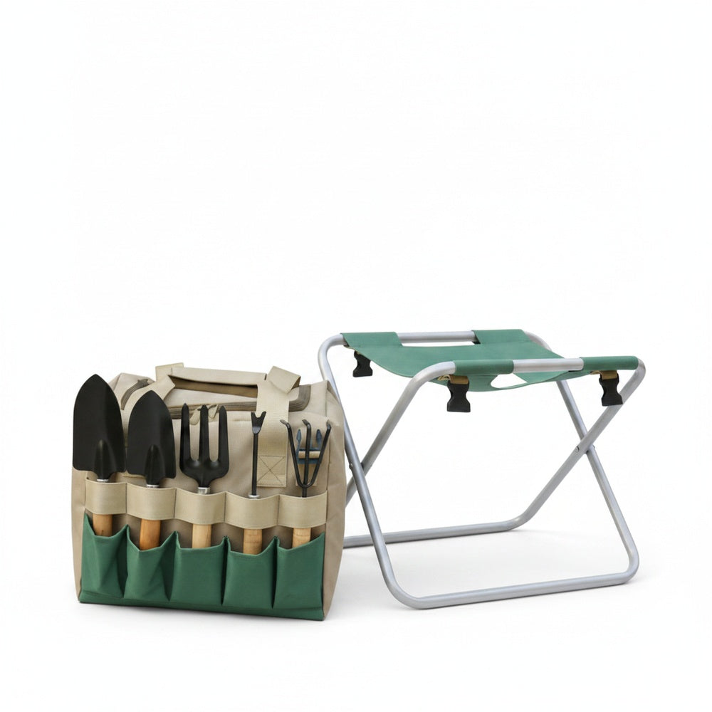 Tuingereedschap Set met Opvouwbare Kruk en Gereedschapstas